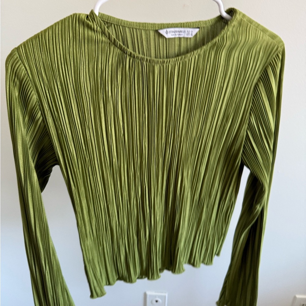 Zara Olive Pleated Blouse